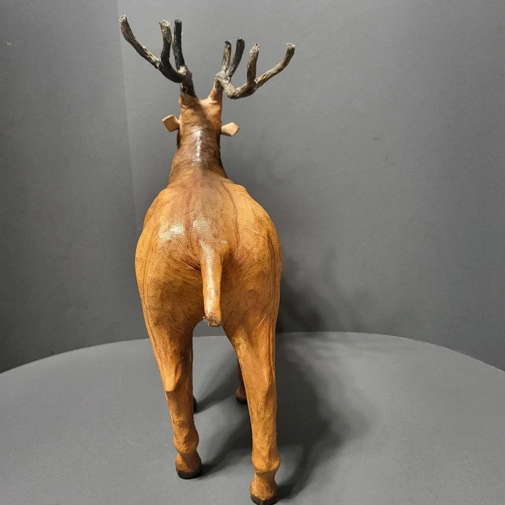 VTG Leather Wrapped Deer Figurine Standing Buck Rustic Cabin Decor 1960's - Picture 4 of 8